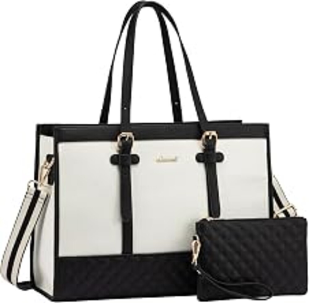 LOVEVOOK Laptop Bag for Women, 15.6 Inch Computer Tote Bags Purse for Work | Canvas, with Long Shoulder Strap&Clutch Purse, Handbag, Casual Stylish Tote Bag for Work Office Travel College Teacher School