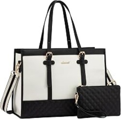 LOVEVOOK Laptop Bag for Women, 15.6 Inch Computer Tote Bags Purse for Work | Canvas, with Long Shoulder Strap&Clutch Purse, Handbag, Casual Stylish Tote Bag for Work Office Travel College Teacher School