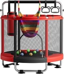 ZCMHAXJ 55" Trampoline for Kids with Enclosure, 440lbs Capacity Indoor & Outdoor Toddler Trampoline with Adjustable Gymnastics Bar & Toys, for Boys & Girls