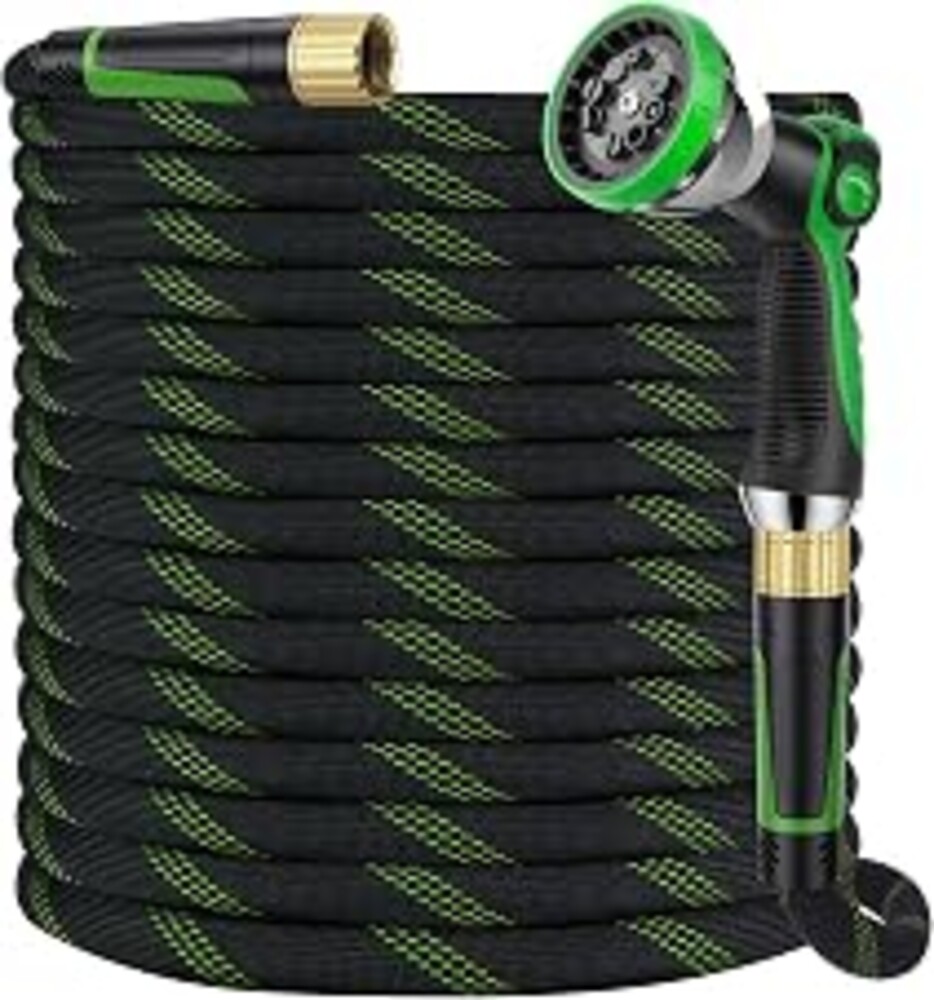 HORTICORA Garden Hose 100 ft, Non-Expandable Ultra-Lightweight Flexible Hose with 360° Dual-End Anti-Kink Design, 10-Pattern Spray Nozzle, 500 PSI Leak-Proof, 96-Strand Braided Fabric, Storage Strap
