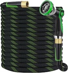 HORTICORA Garden Hose 100 ft, Non-Expandable Ultra-Lightweight Flexible Hose with 360° Dual-End Anti-Kink Design, 10-Pattern Spray Nozzle, 500 PSI Leak-Proof, 96-Strand Braided Fabric, Storage Strap