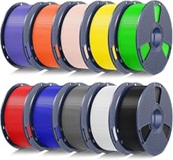 SUNLU PLA+2.0 3D Printer Filament, Multicolor, 10-Pack (10KG) | Black+White+Grey+Red+Klein Blue+Green+Yellow+Sunny Orange+Lavender Purple+Beige, Individually Vacuum Packed