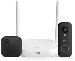 Blink Outdoor XR+ and Wired Doorbell 2K+ — Extended range wireless Outdoor 4 camera and 2K hardwired doorbell. Sync Module XR+ included — 1 camera system + doorbell