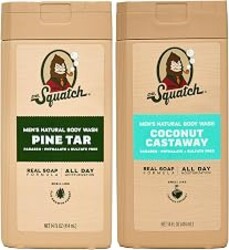 Dr. Squatch Natural Men's Body Wash Shower Gel - Cleansing, Nourishing, Long Lasting Scent, Moisturizing Body Wash for Men - Pine Tar + Coconut Castaway (14 oz, 2-Pack)