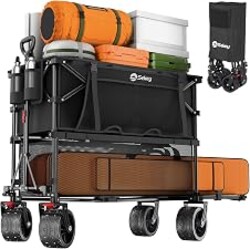 Sekey 400L Double-Decker Wagon, 500 lb Capacity, 50 in Extender | Double-decker foldable wagon cart with 50 in extender, lower cargo deck and 10 x 10 canopy fit for sports and camping gear.