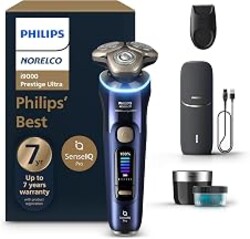 Philips Norelco i9000 Prestige Ultra Electric Shaver, Adriatic | 360° Rotating NanoTech Precision Blades, SenseIQ Pro, 5 Shave Modes, Pressure & Motion Sensor, UV Cleaning Case, XP9400/89