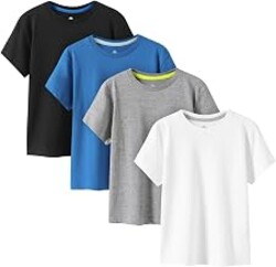 LAPASA Boys & Girls Cotton T-Shirts 4 Pack Tagless Tees for 3T-13Y Kids K01 | Ribbed Crewneck & V-Neck Short Sleeve Undershirts for Toddlers and Teens. Soft, Breathable, Ideal for School & Daily Wear