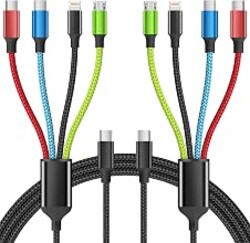 USB C Multi Charging Cable, 4 in 1 Charging Cords with Dual USB C Ports | USB C Input with IP, Dual USB C & Micro Ports, Nylon Braided Phone Charger for Multiple Devices, Travel Essentials