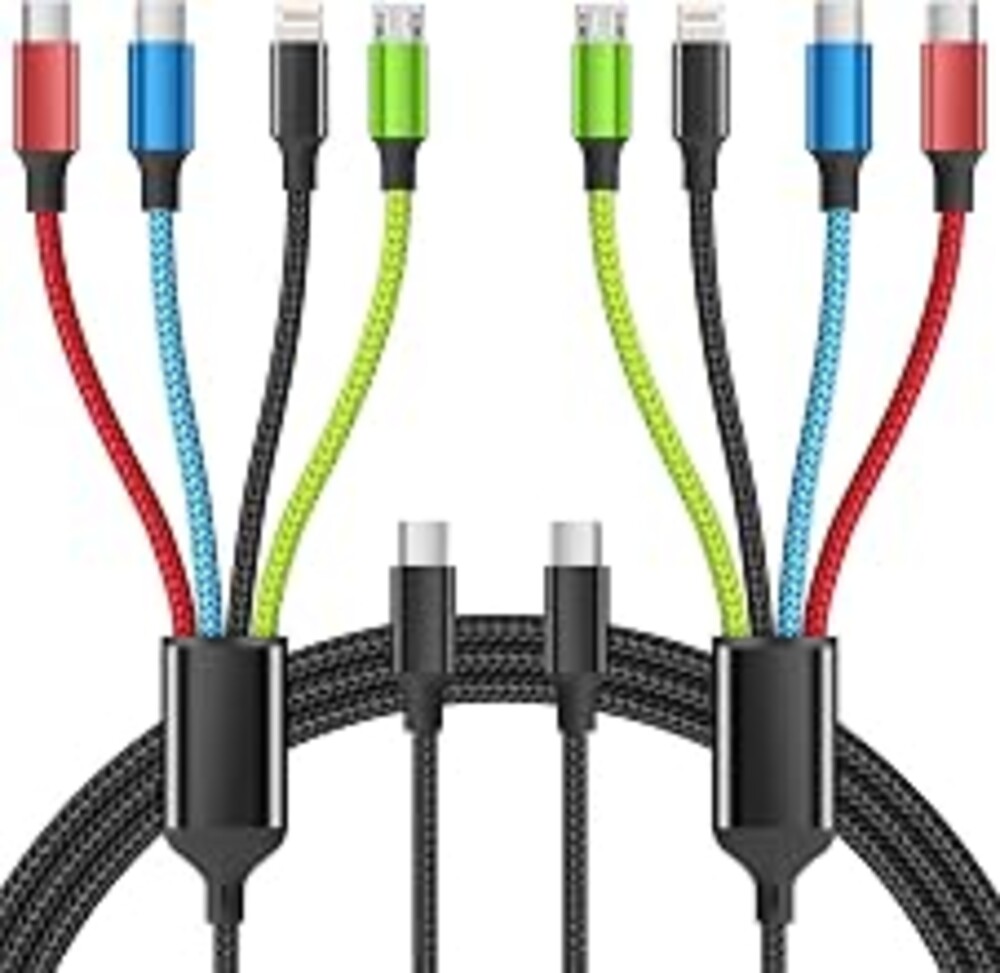 USB C Multi Charging Cable, 4 in 1 Charging Cords with Dual USB C Ports | USB C Input with IP, Dual USB C & Micro Ports, Nylon Braided Phone Charger for Multiple Devices, Travel Essentials