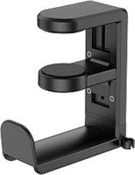 EURPMASK Rotating Headphone Stand - PC Gaming Headset Holder, Adjustable Clamp-on Under Desk Hanger With 360 Degree Swivel & Cable Clip Organizer - Black