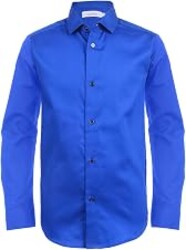 Calvin Klein Boys' Long Sleeve Sateen Dress Shirt, Button-Down Style with Buttoned Cuffs & Shirttail Hem