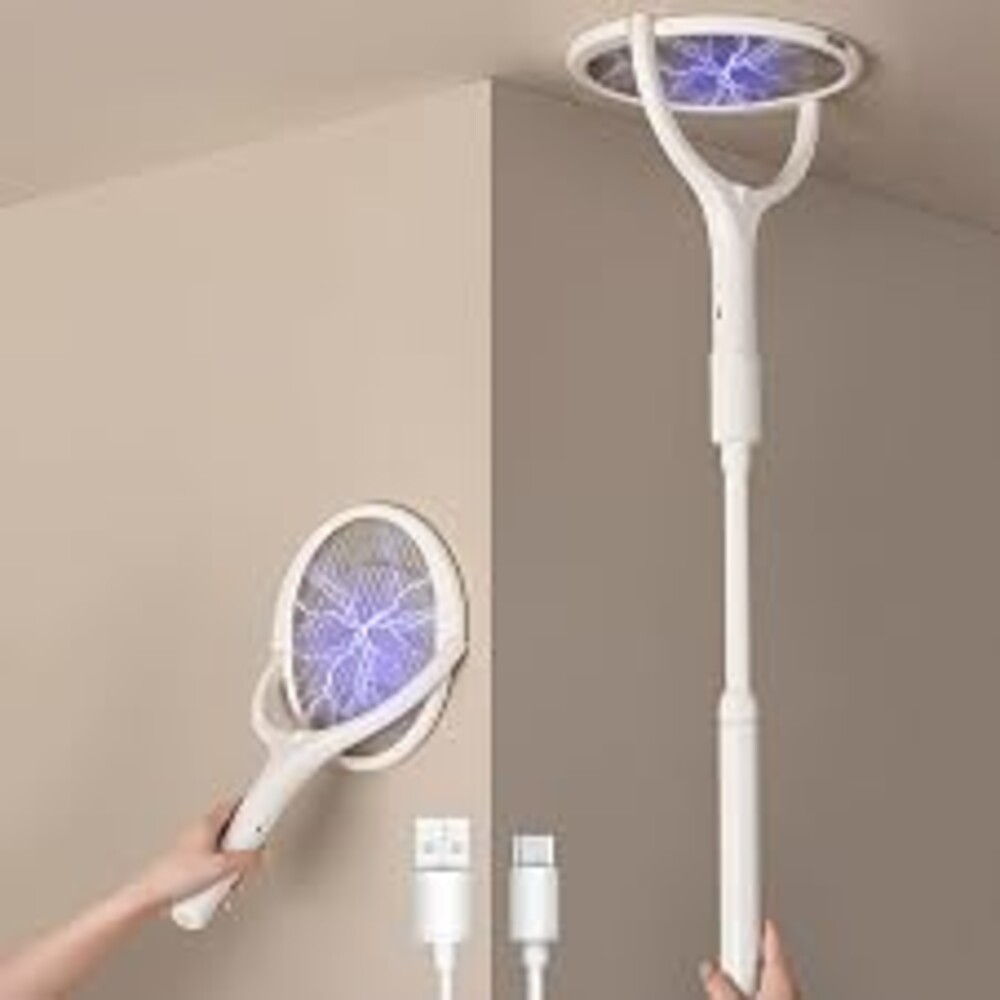 GeckoMan Electric Fly Swatter Electric Fly Zapper Bug Zapper Racket | Telescopic Extension, Rotating Head, Rechargeable, Usb-C Charging, Fly Swatter For Indoors, Mosquito, Flies Killer