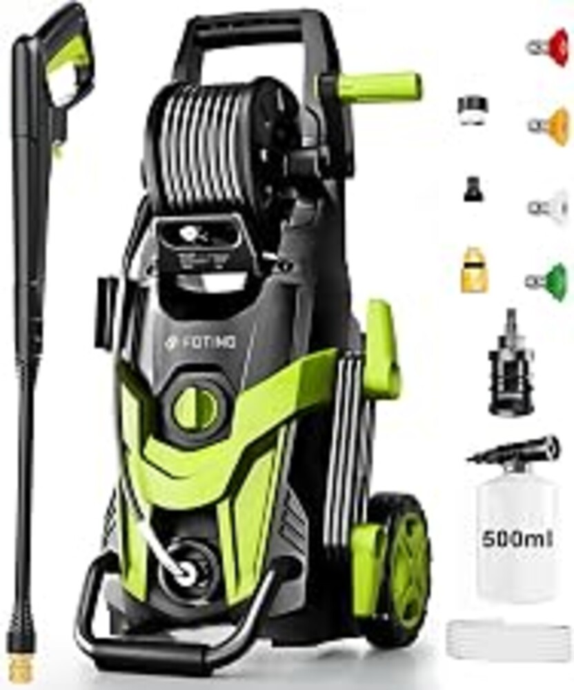 Pressure Washer, 4500PSI Power Washer with Inlet Hose & Filter, 4 Quick Connect Nozzles 1 Foam Cannon, High Cleaning Machine for Cars/Fences/Driveways/Patios/Home, Yellow