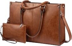 LOVEVOOK Laptop Tote Bag for Women, 15.6 Inch Professional Work Bag with Matching Clutch, Waterproof Vintage Leather Computer Tote for Office, Business Travel & Daily Use, Gift for Women