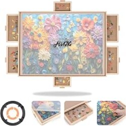 ALL4JIG 2000 Pieces Rotating Puzzle Board with 6 Drawers and Cover,28.50"x40.16"Portable Wooden Jigsaw Puzzle Table for Adults,Lazy Susan Spinning Puzzle Boards Gift for mom,Surface for Lego Building