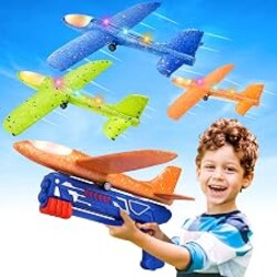 Fuwidvia 3 Pack Airplane Launcher Toys, 13.2'' LED Foam Glider | Catapult Plane Toy for Boys, 2 Flight Modes Outdoor Flying Toys Birthday Gifts for Boys Girls 4 5 6 7 8 9 10 11 12 Year Old