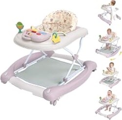 5 in 1 Foldable Baby Walker,Activity Baby Walker-Baby Bouncer,Rocker,Activity Center,Seat and Push Walker,Detachable Footrest Mat,Adjustable Speed Rear Wheels and Height,Ages 6-18 Months (Purple)