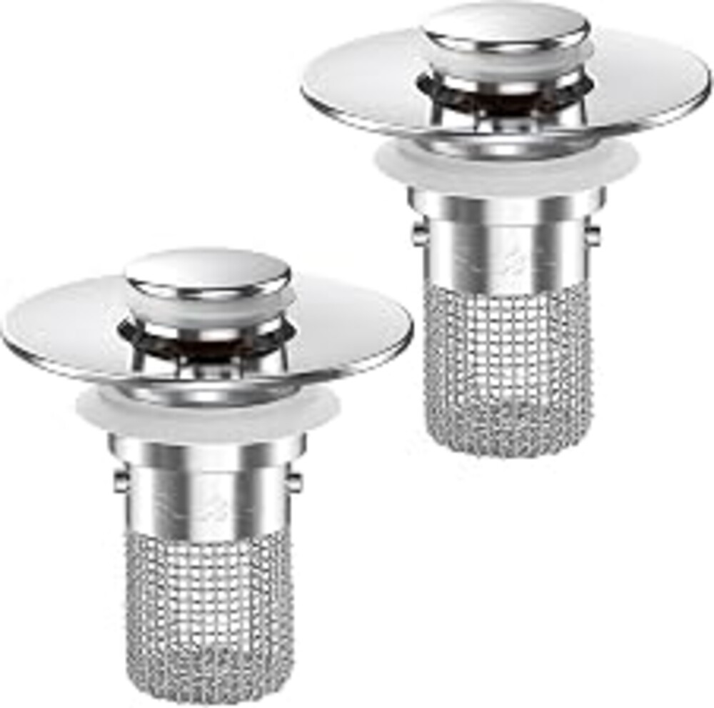Bathroom Sink Drain Strainer,(2PCS) Pop-up Sink Drain Strainer with Removable Stainless Steel Strainer Basket Hair Catcher, Bathroom Sink Strainer for Bathroom Sink Stopper Replacement