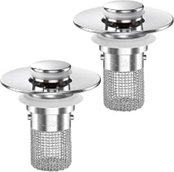 Bathroom Sink Drain Strainer,(2PCS) Pop-up Sink Drain Strainer with Removable Stainless Steel Strainer Basket Hair Catcher, Bathroom Sink Strainer for Bathroom Sink Stopper Replacement
