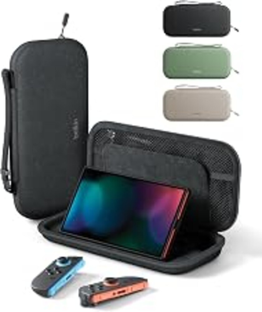 Belkin Nintendo Switch 2 Case, Slim Carrying Travel Bag with AirTag Holder | Hard Shell Slim Carrying Case with AirTag Pocket, Soft Interior, 12 Game Card Slot, 2 in 1 Strap/Handle, Travel Protection