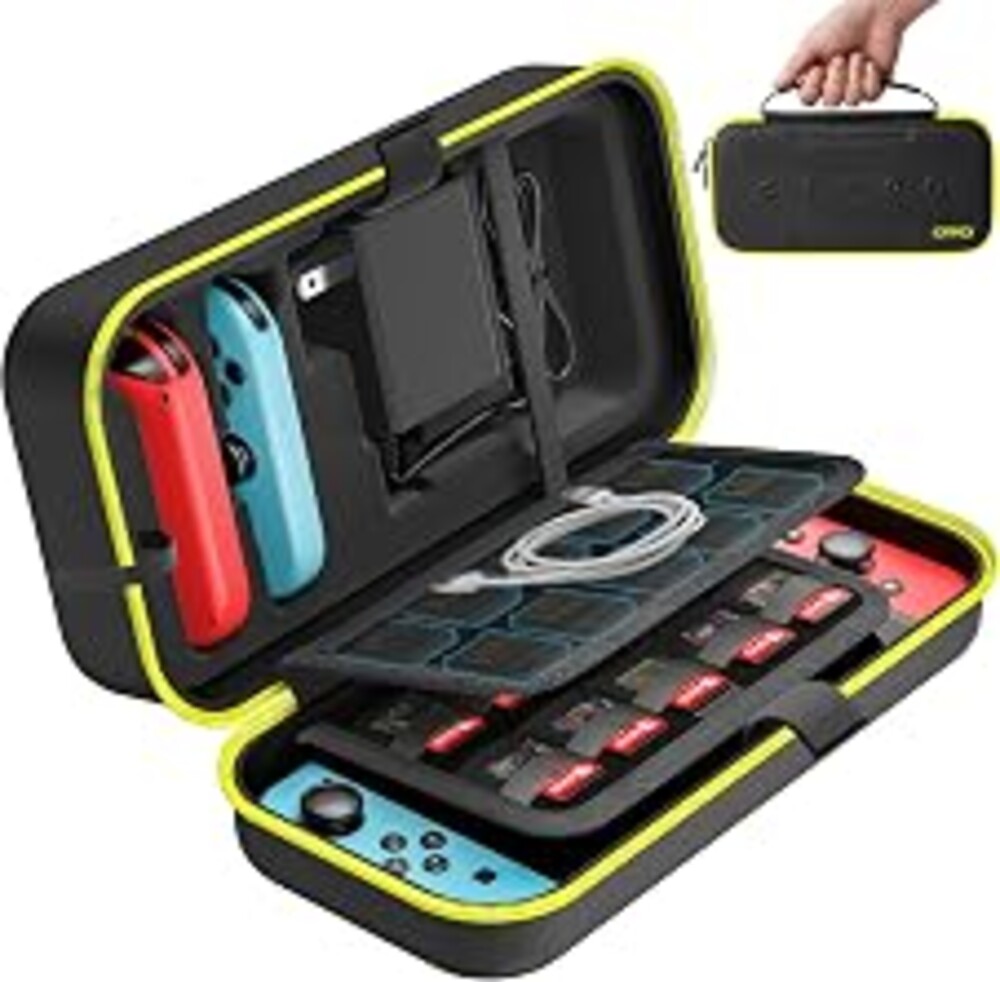 OIVO Switch OLED Carrying Case Compatible with Nintendo Switch & OLED, Portable Switch Travel Carry Case Fit for Joy-Con and Adapter, Hard Shell Protective Switch Pouch Bag with 20 Games, Yellow