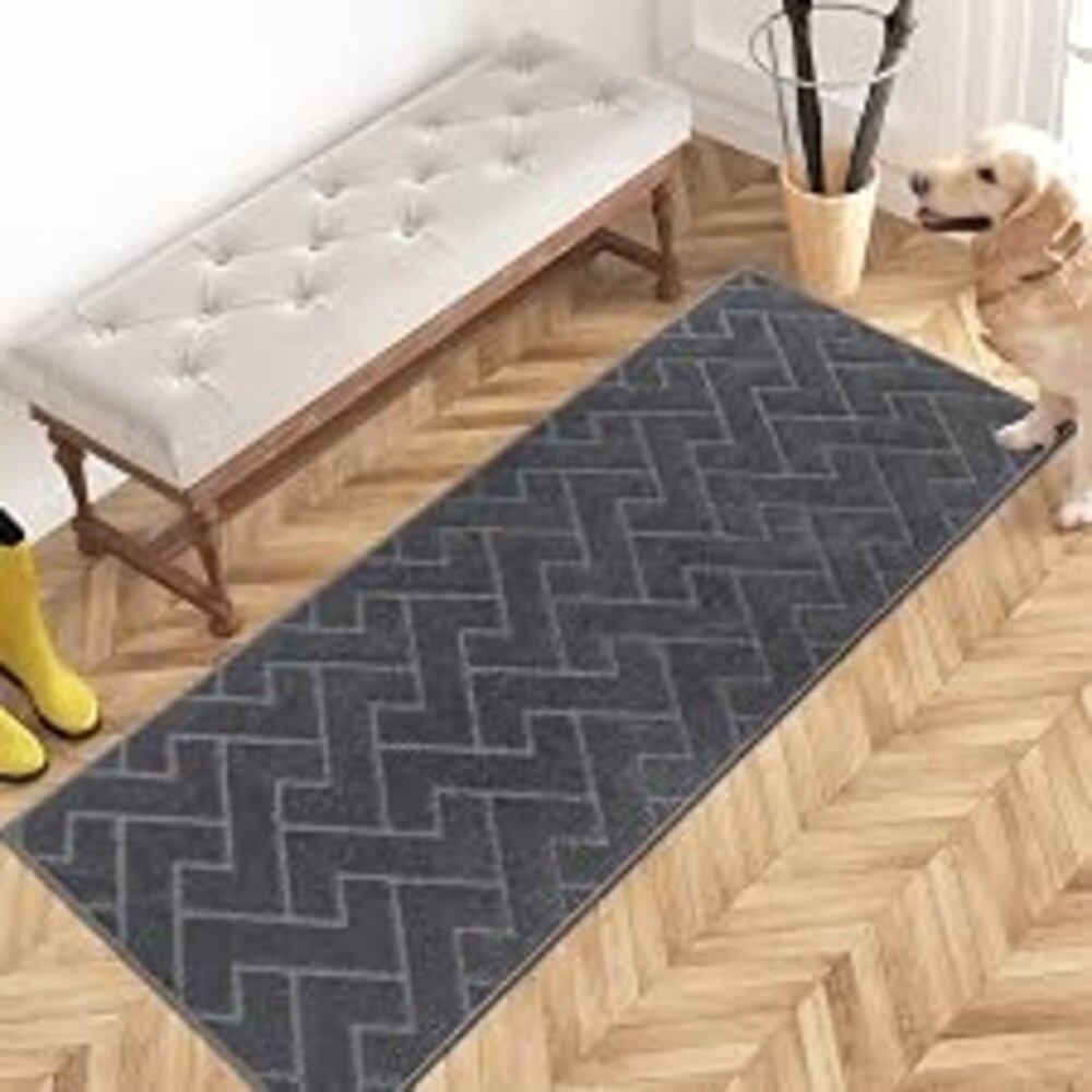 PURRUGS Hallway Runner Rug, 24" x 59", Grey | Machine Washable, Non-Slip, Waterproof TPR Backing, Super Absorbent, Low Profile, For Hallway, Kitchen, and Entryway