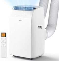 Gasbye Dual Hose Portable Air Conditioners, 12,000 BTU Portable AC Cools Up to 450 Sq.Ft, Low Noise (45dB), Backlit Remote Control, 3-in-1 Cooling, Fan & Dehumidifier for Large Room, White