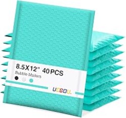 UCGOU Bubble Mailers 8.5x12" 40 Pack Usable Size 8.5x11" Teal Shipping Bag | Waterproof Self Seal Adhesive Medium Padded Envelopes for Small Business Bulk Bubble Wrap Mailers for Mailing Jewelry Makeup