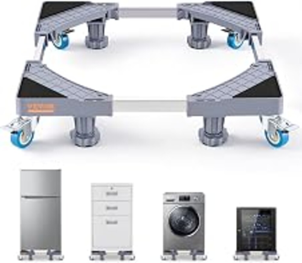 VEVOR Mini Fridge Stand, 16’’-25'' Adjustable Dolly Washing Machine Stand Base with 4 Strong Feet, 4 Locking Swivel Wheels, Furniture Mover Mobile Base for Washing Machine, Washer and Dryer