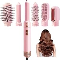 Hupifaz 6-in-1 Multi Hair Styler with Auto Wrap Curlers, Negative Ionic Hair Drying Tools, Professional Blow Dryer Brush & Air Styler, for Curling Volumizing Straightening Styling (Pink)