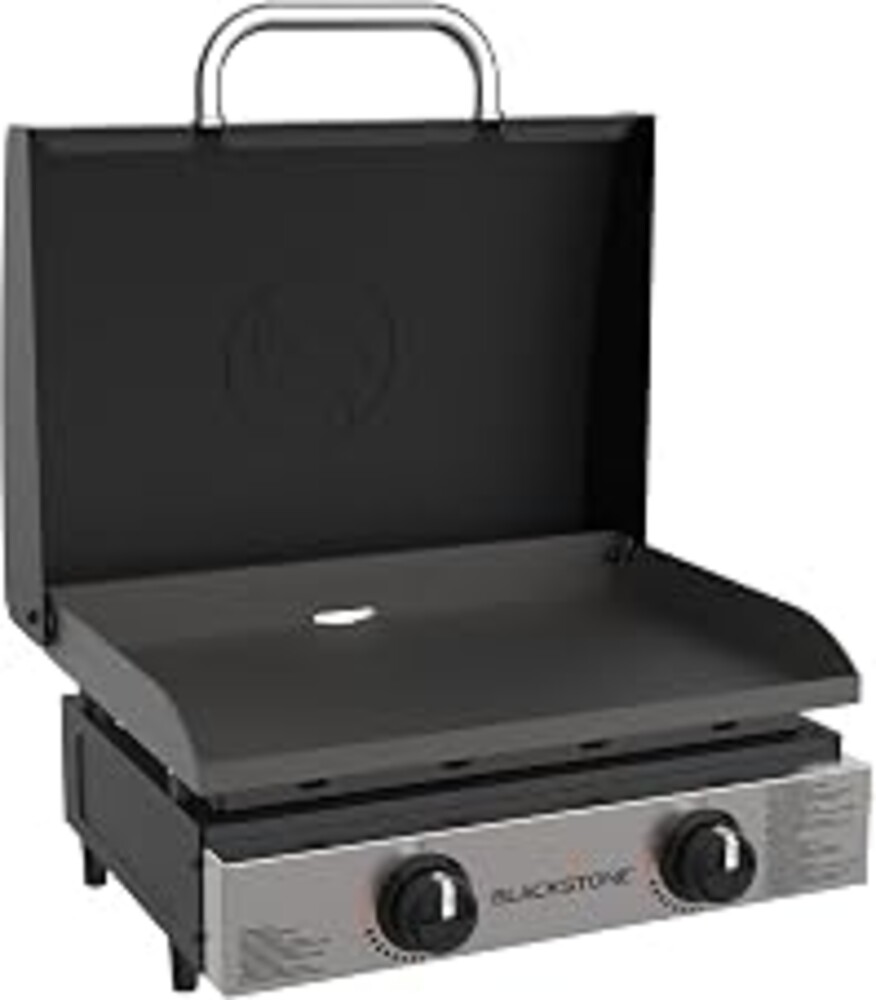 Blackstone 1813 Original 22" Tabletop Griddle with Hood | Stainless Steel Front Plate, Powder Coated Steel, 2 Burner Propane Griddle