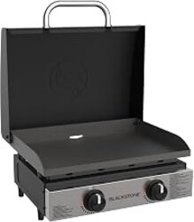 Blackstone 1813 Original 22" Tabletop Griddle with Hood | Stainless Steel Front Plate, Powder Coated Steel, 2 Burner Propane Griddle
