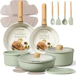 CAROTE 19pcs Pots and Pans Set Non Stick, Detachable Handle Cookware | Kitchen Cooking Sets, Space Saving, Dishwasher & Oven Safe, Non-Toxic, for Camping/RV/Traveling, Sage Green