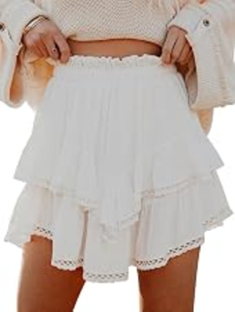 Aoudery Flowy Shorts for Women Casual Boho Ruffle Tiered Skorts High Waist Mini Skirts Golf Tennis Crochet Shorts
