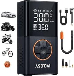 AstroAI L7 Tire Inflator Portable Air Compressor Cordless-2pack Bike Pump with Digital Dual Values Display, 150 PSI Car Tires Pump with LED Lights Air Pump for Cars, Motorcycles, Bikes, Balls Orange