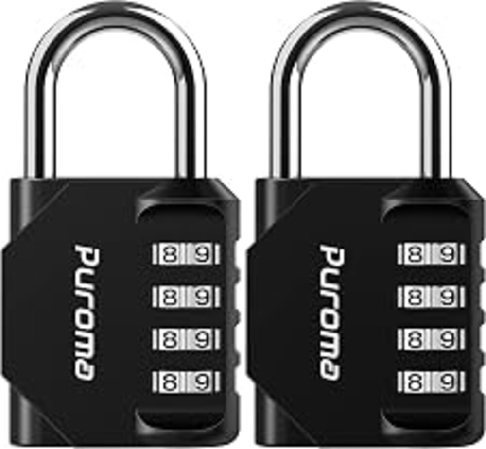 Puroma 2 Pack Combination Lock Locker 4 Digits Combo Padlock Gym Black | For School Gate Fence Toolbox Hasp Storage, Outdoor, Resettable, Weatherproof, Side Window, Crack Cut Resist, Hardened Steel