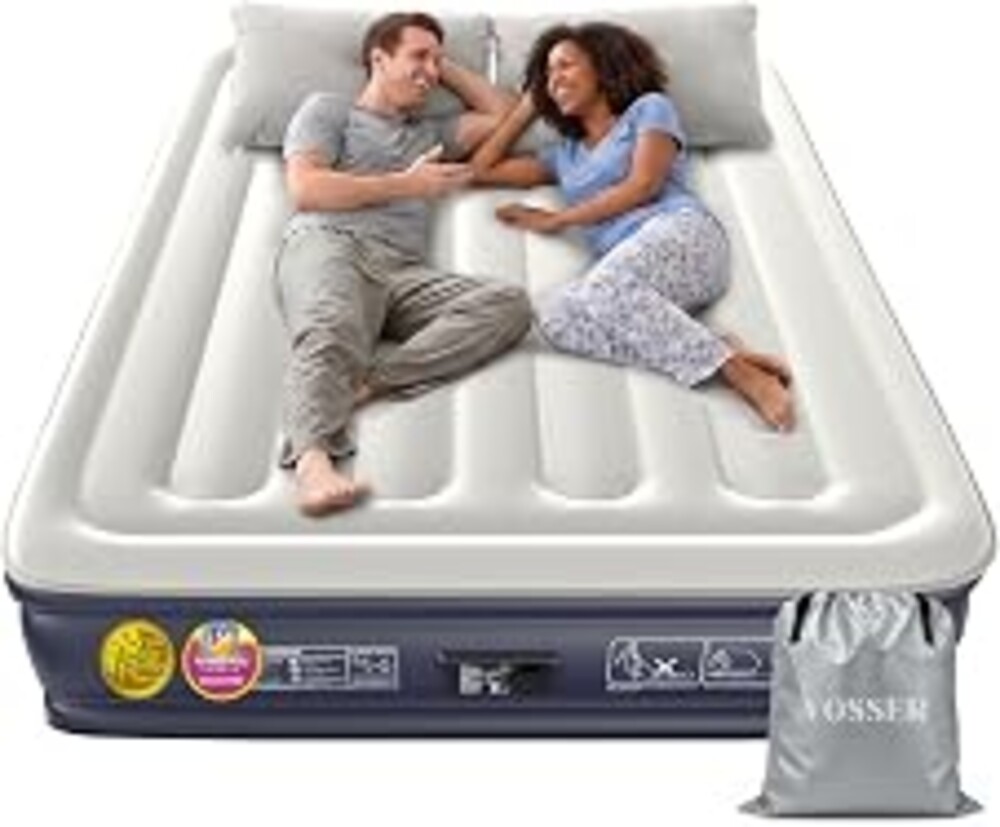 VOSSER Queen Air Mattress with Built-in Pump,13" in, Blow Up Bed,800lb ﻿ | Heavy Duty PVC Air Bed,3-Min Inflatable Blow Up Mattress,Soft Flocked Top,Camping,Home & Overnight Guests,Carry Bag