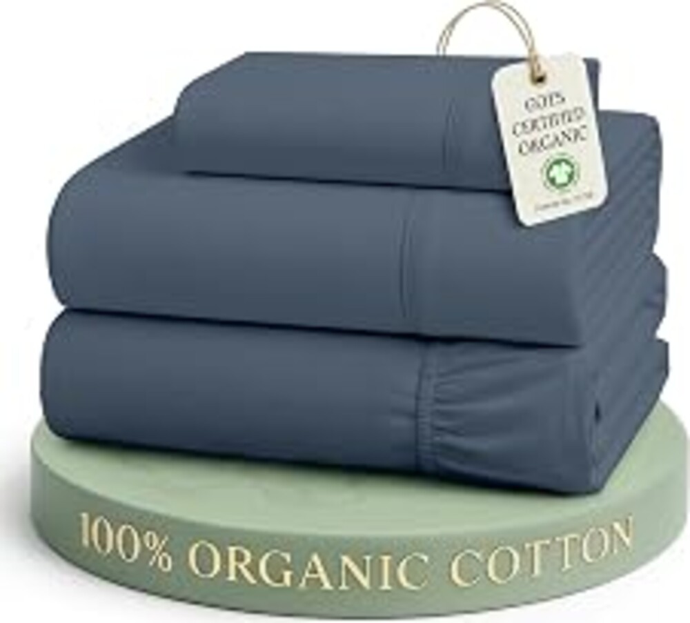 LANE LINEN Twin Sheet Set 100% Organic Cotton 3pc Percale - Estate Blue | GOTS Certified Organic Cotton Percale Twin Sheet Set - Soft From The First Wash, Crisp Cool Percale Weave, Great For Gifting