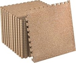 SUPERJARE 0.56'' Thick 12 Pcs 48 Sq Ft Rubber Top Exercise Equipment Mats, High Density EVA Foam Mats with Rubber Top, Interlocking Gym Flooring for Home Gym, Protective Workout Mat, Wood