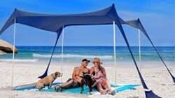 Sun Ninja Beach Tent Sun Shelter UPF50+ - Easy Pop Up Beach Canopy - Outdoor Shade for Camping Trips, Fishing, Backyard Fun Picnics - Sand Shovel, Ground Pegs & Stability Poles