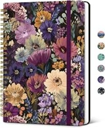 Taja Lined Spiral Journal Notebook for Women, Pretty College Ruled Notebook for Work & Note Taking, A5 Hardcover Journal for Writing, Cute Aesthetic 140 Pages, Midnight Bloom