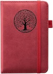 BIYUNRO Small Pocket Notebook, Leather Journal Mini (Red)