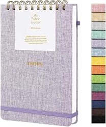 TSFPapier A5 Top Spiral Notebook, Fabric Hardcover College Ruled Journal | 100GSM Paper 160 Lined Pages, 5.7"x8.39" Steno Pads with Elastic Band & Pen Loop, for Work, School Note Taking (Violet)