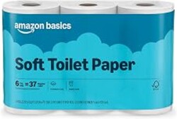 Amazon Basics 2-Ply Soft Toilet Paper, 6 Rolls, 350 Sheets per Roll, Equivalent to 37 Regular Rolls, Septic Safe