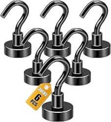 DIYMAG Magnetic Hooks 6pcs 30lbs+ Cruise Essentials 2026 Magnet Hook Black | Neodymium Heavy Duty Strong Magnets Hanging Ship Cabins Refrigerator Fridge Classroom Beach Vacation Kitchen Grills Home Tool