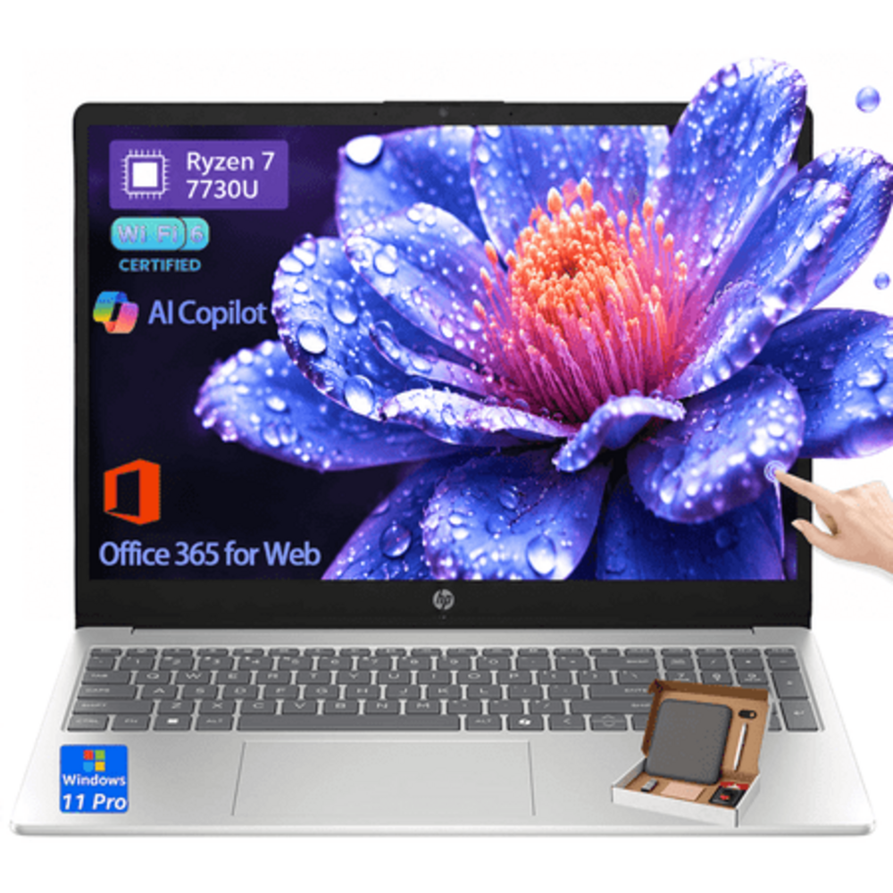 HP 15.6" FHD Touchscreen Laptop for Business, AMD Ryzen 7 7730U Processor, 16GB RAM, 512GB SSD, Copilot AI, Numeric Keyboard, WiFi 6, Bluetooth, Windows 11 Pro