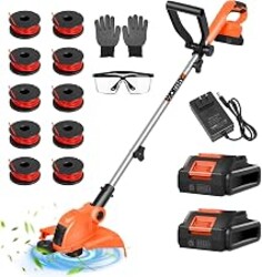 Electric Weed Wacker Cordless Battery Powered String Trimmer Weed Whacker | 21V Grass Trimmer with 2× 2.0Ah Batteries Weedwacker 12" - Low Noise Ergonomic User Friendly Lawn Tool for Small Yard