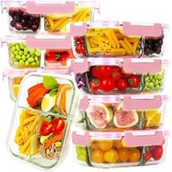 8 Pack 3 Compartment 36oz Large Glass Meal Prep Containers with Lids | Borosilicate Glass Lunch Containers with Locking Lid, Airtight Bento Box, Snack Boxes, Portion Control, BPA-Free