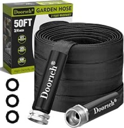 Doorich Garden Hose, Lightweight, Ultra Flexible, Durable, Kink-Free Water Hose - Made of TPU, Drinking Water Safe Material, Non-Shrinking, Easy to Store, All-Weather, Black (50 FT)