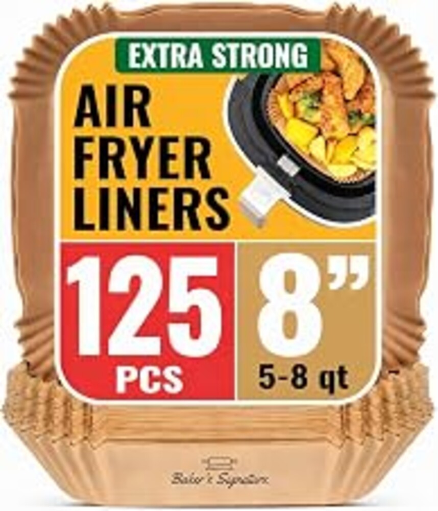 Air Fryer Paper Liners, 125Pcs Air Fryer Disposable Liners | Non-Stick and Oil Proof for Easy Cleanup, 8" Square for 5-8 qt Basket by Baker's Signature